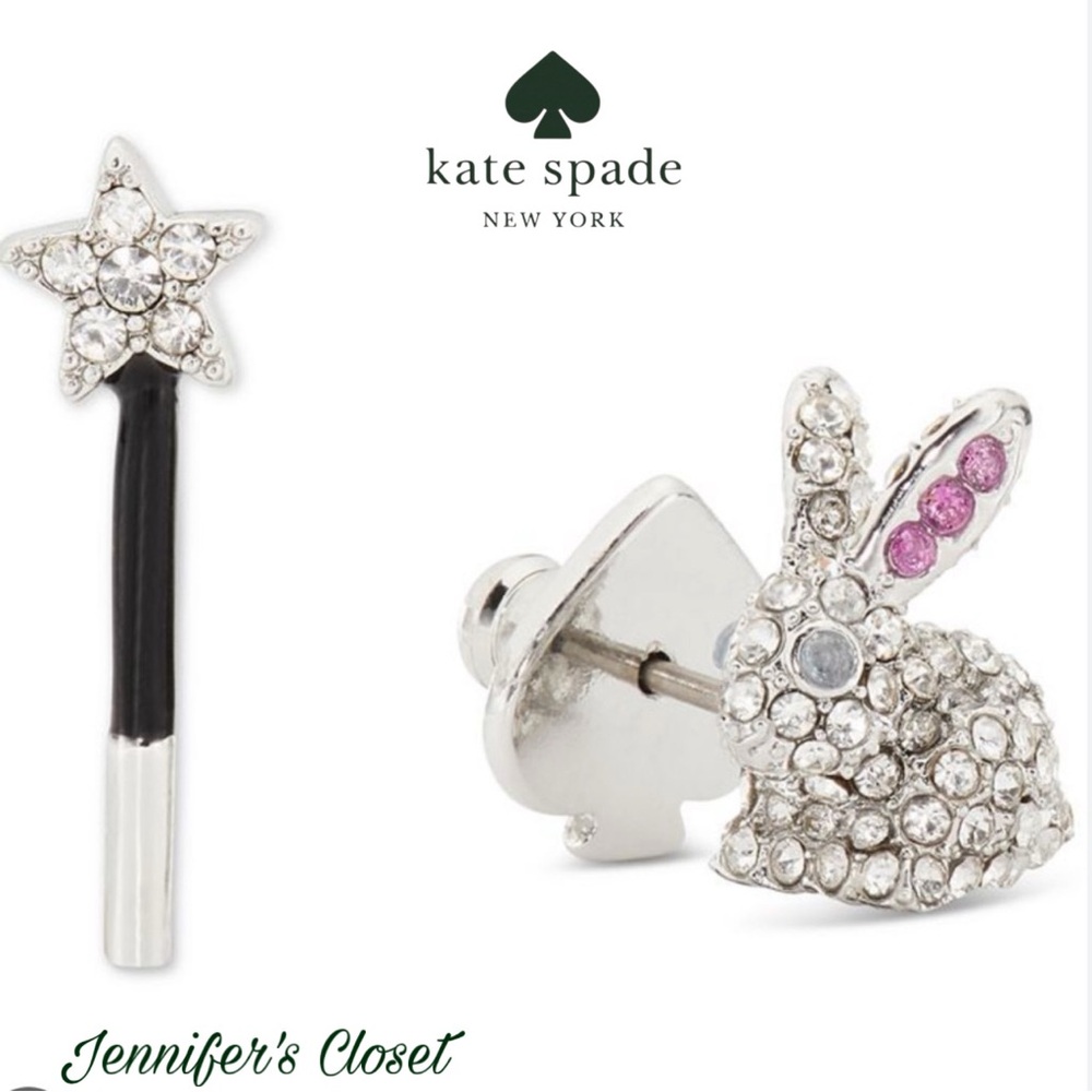 Kate Spade Pave Bunny & Star Wand Mismatch Stud Earrings NWT